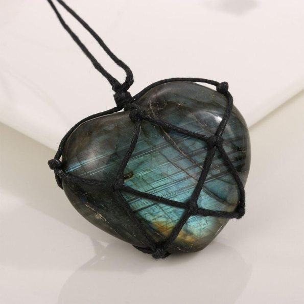 Enveloppé cristal Labradorite coeur collier