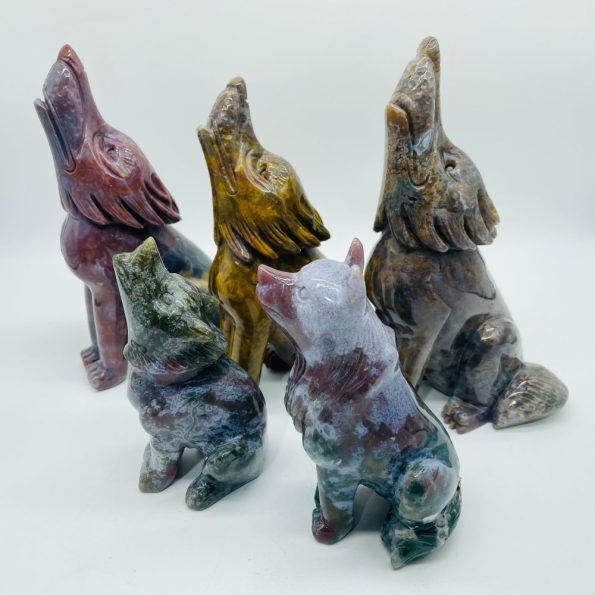 pièces de haute qualité océan jaspe loup sculpture