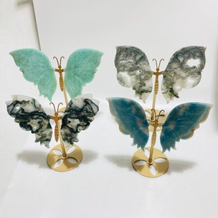 4 paires belle sculpture de papillon avec support mousse Agate Trolleite