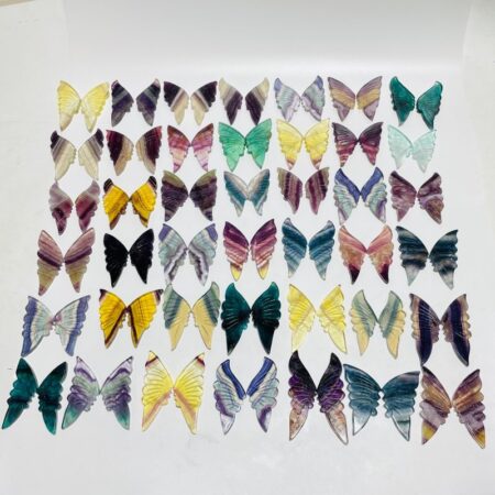 42 paires arc en ciel Fluorite papillon sculpture (A2BTF)