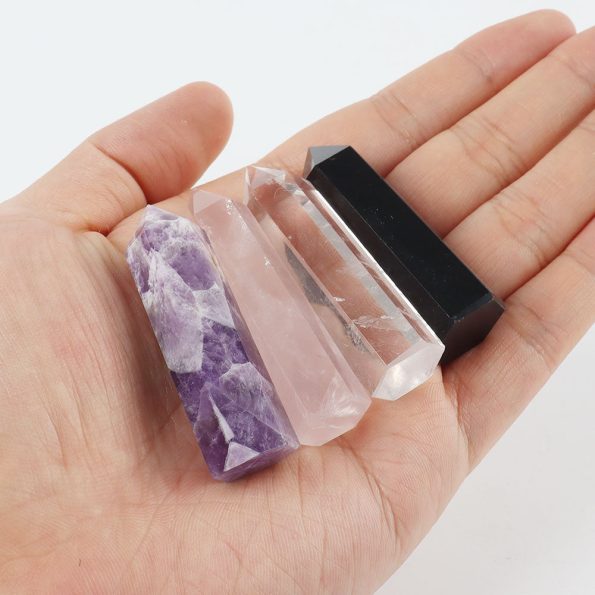 4pcs améthyste Rose Quartz Rock Quartz noir obsidienne cristal naturel Points baguettes pour la guérison