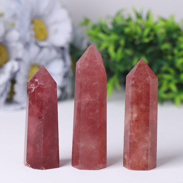 Vente en gros Baguette de tour en cristal naturel fraise Quartz Point pour la décoration