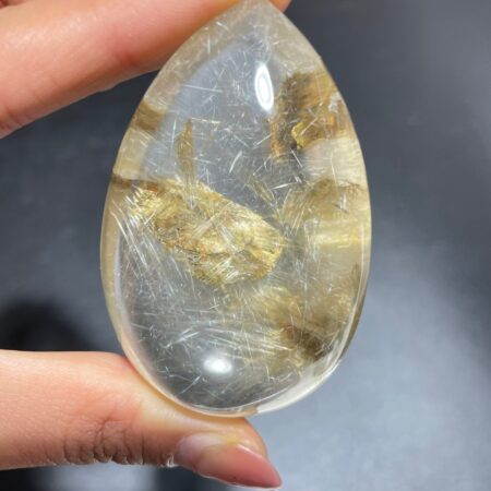 Argent Rutile Quartz mélangé Mica forme de goutte d’eau