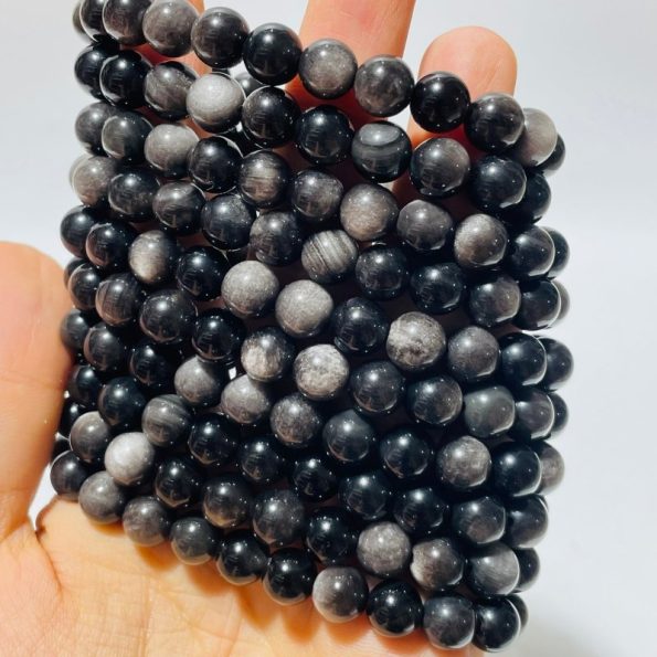 Bracelet en obsidienne éclat argenté en gros